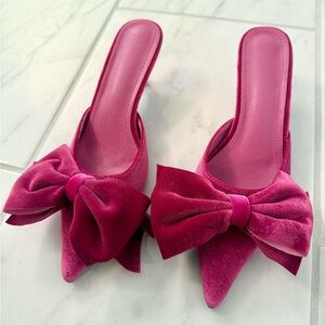 Darling Women's Pink Velvet Bow Kitten Heel Shoes